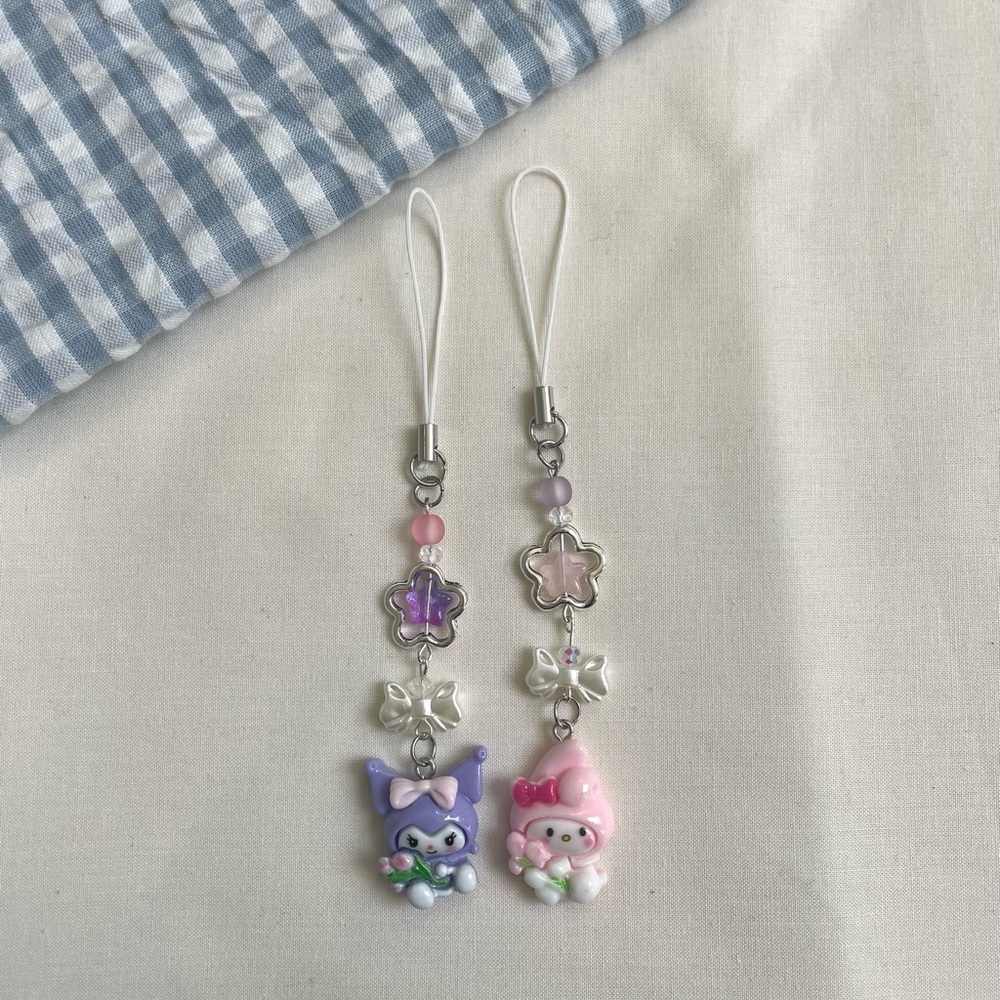 kuromi and my melody matching phone charms